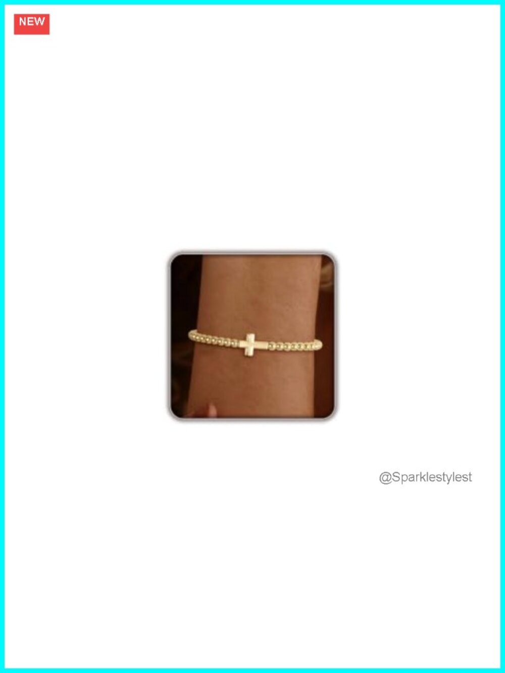 14K Gold Plated Beaded Stretch Bracelet 4mm Cross Charm Stackable